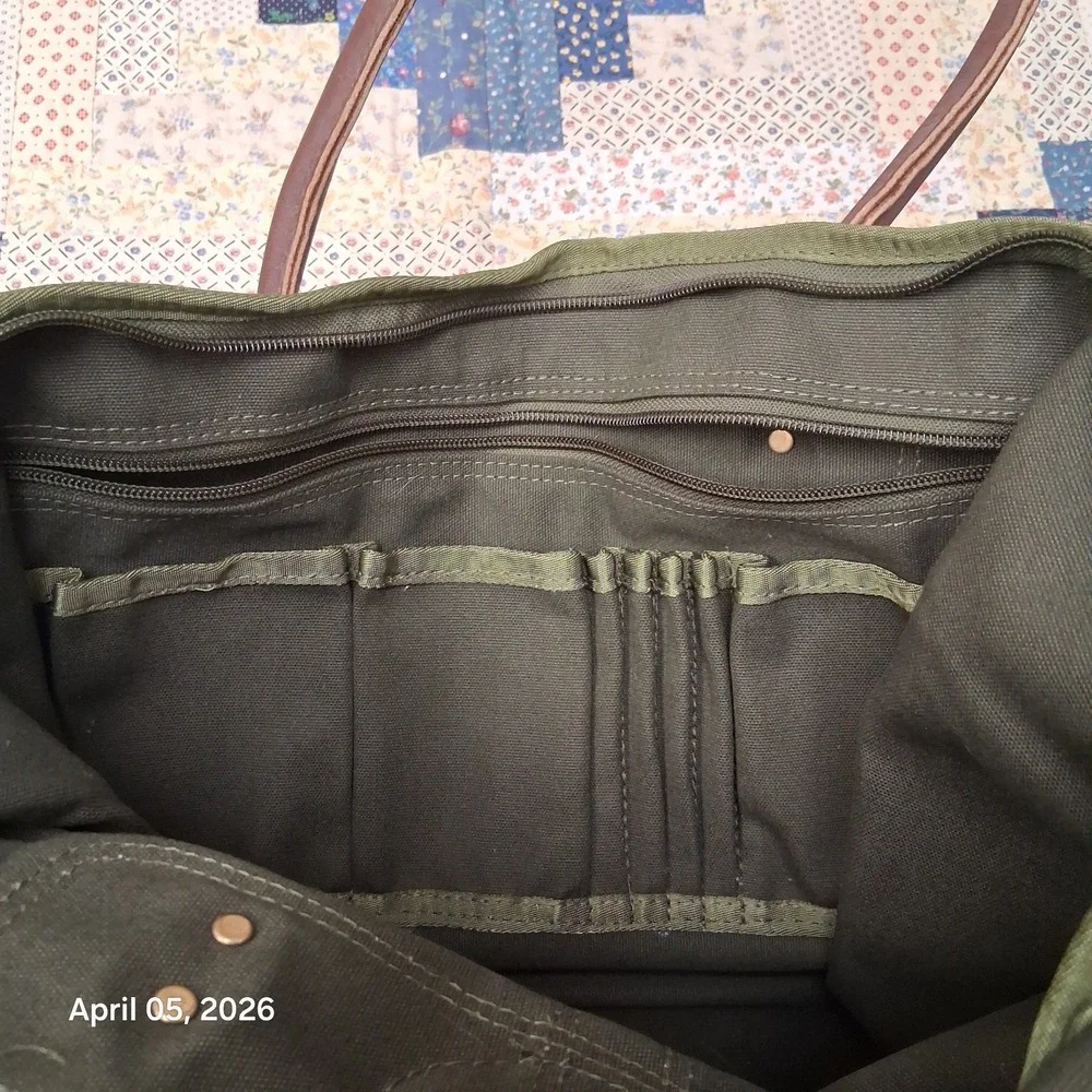 Kathio Luggage Co Canvas and Leather Green Tote Bag Commuter Field Bag 80s 90s